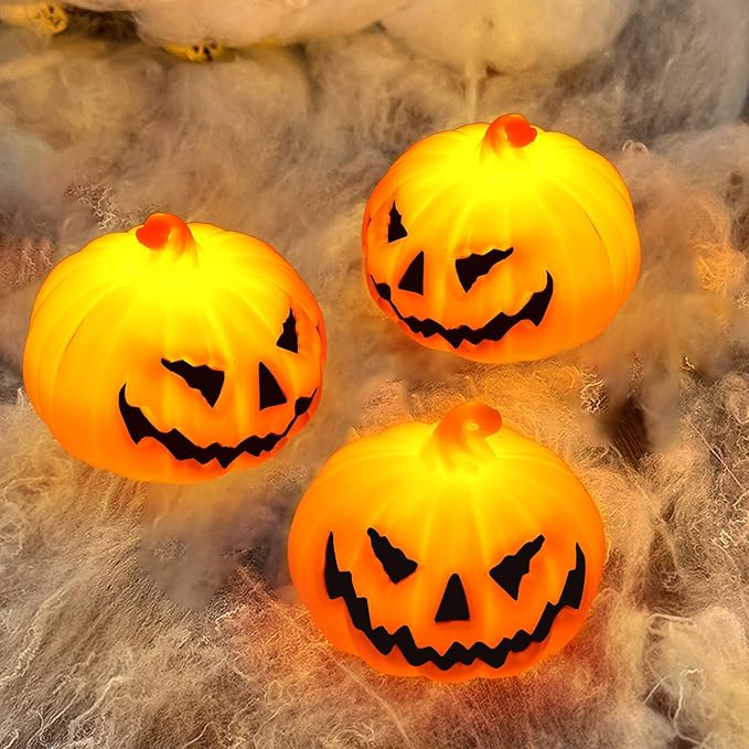 6 Pack Halloween Pumpkin Flameless Candles Battery Operated LED Tealight Candles for Home Room Decorations, Light Up Halloween Decorations Indoor for Table Party Office Fireplace-Ruum Studio Home