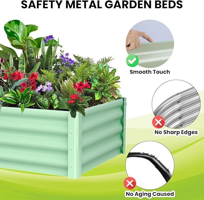 Galvanized Raised Garden Bed Outdoor, 2 Pcs 6x3x1FT Outdoor Large Planter Raised Beds Open Base with Safety Edge and Glove for Vegetables Flowers Ground Planter, Green-Ruum Studio Home