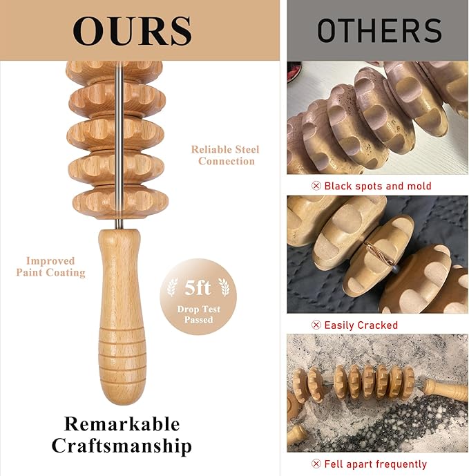 Wood Massage Roller Wood Therapy Massage Tools Body Roller Cellulite Roller Fascia Blaster Wooden Massager for Lymphatic Drainage, Maderoterapia, Pain Relief(Curved)-Ruum Studio Home