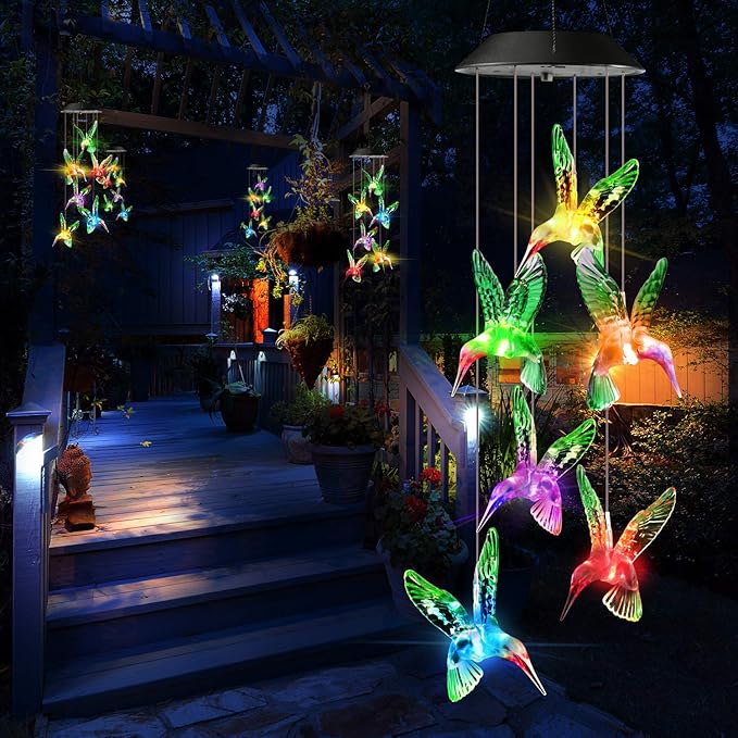 Toodour Solar Wind Chime, Color Changing Wind Chimes Hummingbird, LED Decorative Mobile, Gifts for Mom Grandma, Waterproof Outdoor Decorative Lights for Garden, Patio, Yard, Window Outdoor Decor-Ruum Studio Home