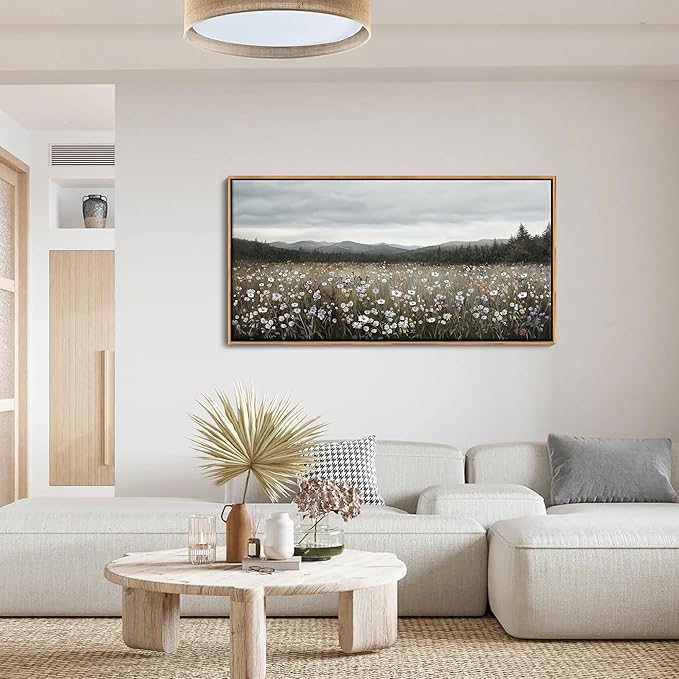 HGUAOA Vintage Framed Floral Landscape Wall Art for Living Room - Large Nature Artwork Above Bed Wall Decor - Farmhouse Mountain Pictures for Bedroom Wall Decor 20×40IN-Ruum Studio Home
