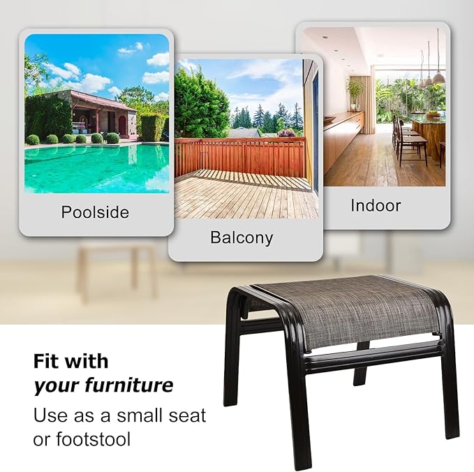 Patio Outdoor Ottoman Footstools Assembled Aluminum Footrest Side Table Small Chairs Patio Ottoman 2 Set Brown-Ruum Studio Home