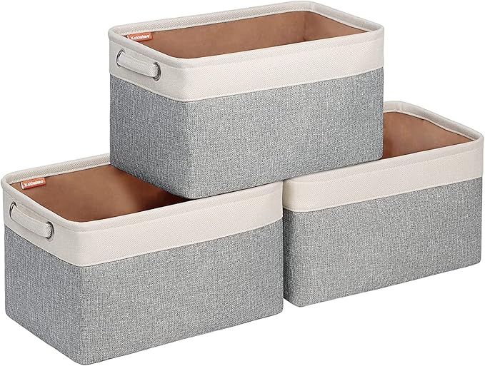 Kntiwiwo Storage Baskets for Closet 15" x 10" x 9.5" Fabric Storage Bins for Shelves Decorative Storage Cubes with Handles Large Linen Closet Organizer Bins for Home, Set of 3, Grey-Ruum Studio Home