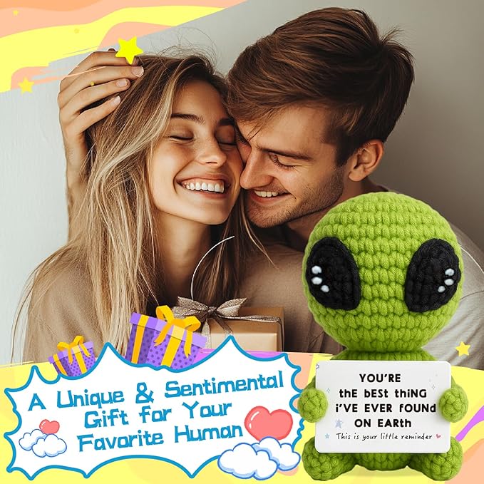 Unique Crochet Alien Decor Gift for Boyfriend, Girlfriend, Anniversary, Valentine's Day, Birthday, Christmas Funny Romantic Gifts for Him Her to My Love Presents-Ruum Studio Home