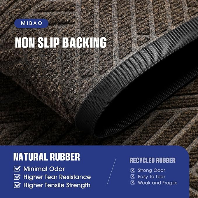 Mibao Front Door Mat Outside Entrance, Durable Outdoor Indoor Mat, Low Profile Heavy Duty Doormat, Non-Slip, Traps Dirt and Moisture, Easy Clean Patio Porch Entryway Mat, 17" x 29.5", Brown-Ruum Studio Home