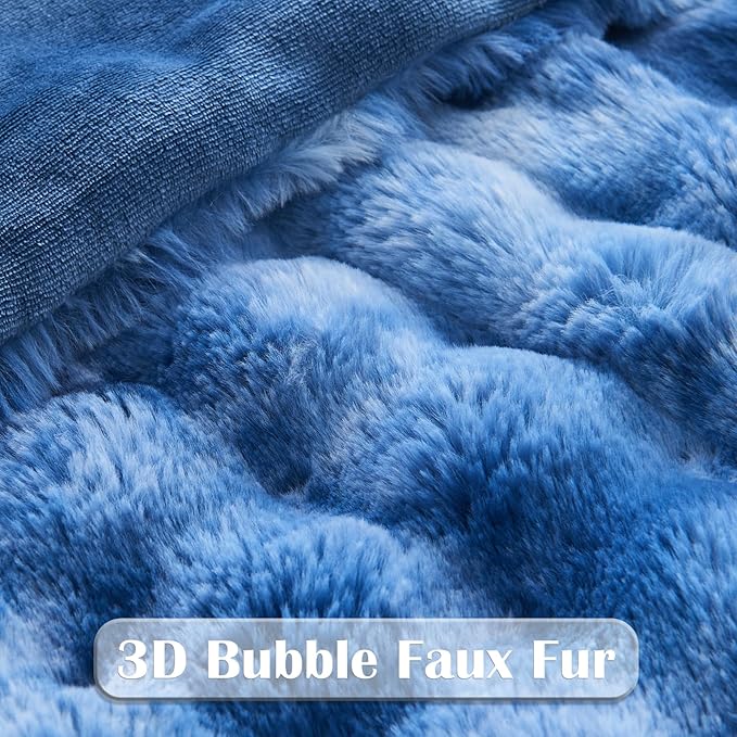 NEWCOSPLAY Faux Fur Throw Blanket Indigo Luxury Fluffy Thick Warm Bubble Blanket for Couch Sofa Bed 700GSM (Indigo, Throw(50"x60"))-Ruum Studio Home