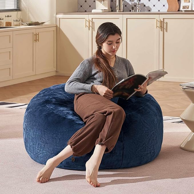 Bean Bag Chair 3Ft, Memory Foam Filled, Large Beanbag Chairs for Adults and Teens, Soft Sofa with Removable Flannel Cover, Round Couch for Living Room Bedroom College Dorm (Blue, 3FT-36×36"×24")-Ruum Studio Home