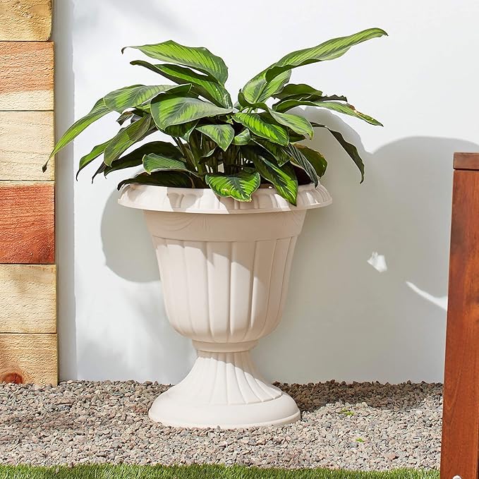 PL20BG Classic Traditional Plastic Urn Planter Indoor/Outdoor, 10" x 12", (Beige)-Ruum Studio Home
