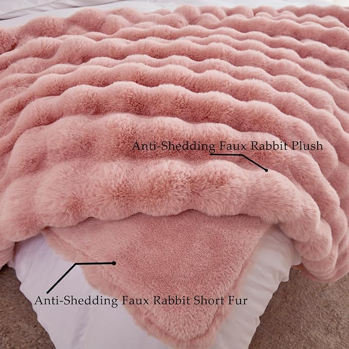 BENVWE Faux Fur Throw Blanket for Couch Bed - Fluffy Soft Thick Bubble Blanket for Living Room Home Decor - Mothers Day Birthday Gifts for Women, Dusty Pink, 63" x 80"-Ruum Studio Home
