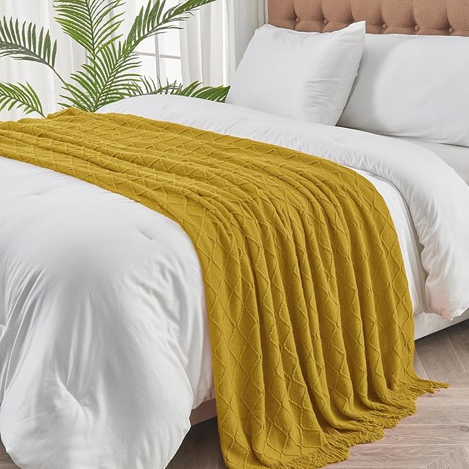 inhand Knitted Throw Blanket for Couch and Bed, Soft Living Room Home Decor Knitted Blanket with Tassel, Outdoor Lightweight Breathable Summer Blanket, Farmhouse Warm Woven Decorative, 50"x60"-Ruum Studio Home