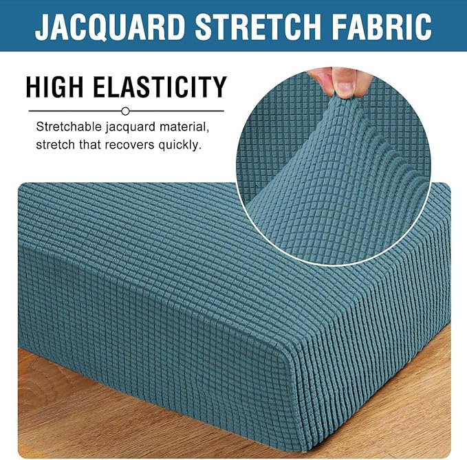 H.VERSAILTEX Super Stretch Individual Seat Cushion Covers Sofa Covers Couch Cushion Covers Slipcover Sets Thick Jacquard Textured Twill Fabric (1 Piece Loveseat Cushion Cover, Storm Blue)-Ruum Studio Home