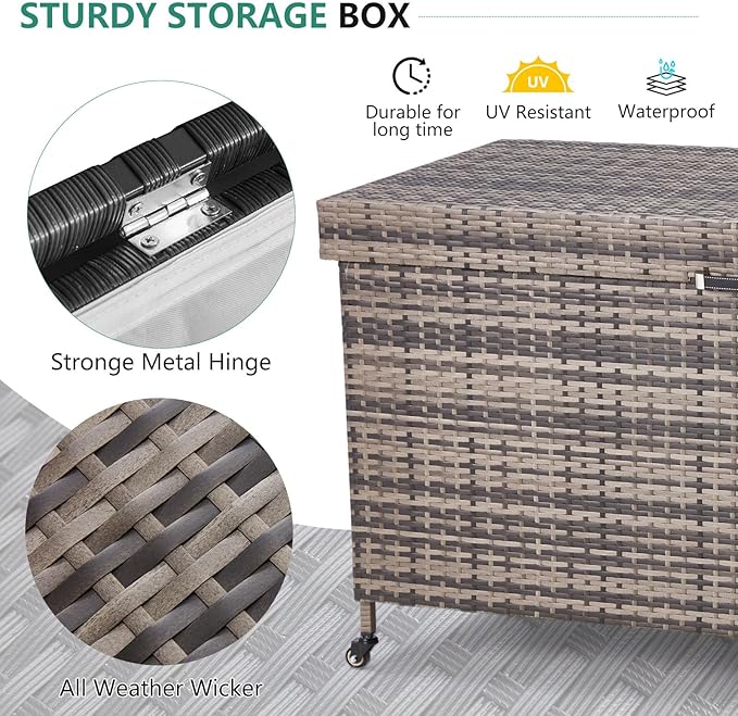 HOMREST Large Deck Box, Outdoor Wicker Storage Container with 240 Gallon, Patio Rattan Furniture for Garden Tools, Pillows, Pool, Brown-Ruum Studio Home