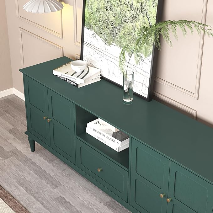 ARTPOWER 67'' Mid-Century Modern TV Stand with Storage Drawer and Doors, Long TV Stand with Adjustable Shelves for 75 Inch TV for Living Room, Bedroom, Green-Ruum Studio Home