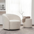 KINWELL 34" Boucle Swivel Barrel Chair with 18" Round Ottoman Set, Fully Assembled Set of Sherpa Accent Chair and Footrest, Modern Comfy Armchair and Footstool for Living Room and Bedroom, Cream-Ruum Studio Home