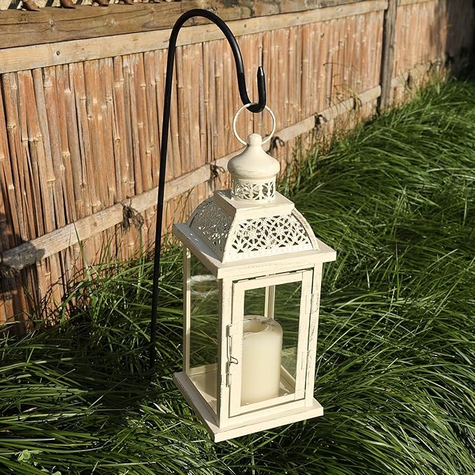 DECORKEY Lantern Decorative Indoor&Outdoor, 14.4'' Large Metal Candle Lanterns, Vintage Hanging Candle Holders Farmhouse Shelf Wedding Front Porch Patio Decor, Halloween Christmas Decorations for Home-Ruum Studio Home