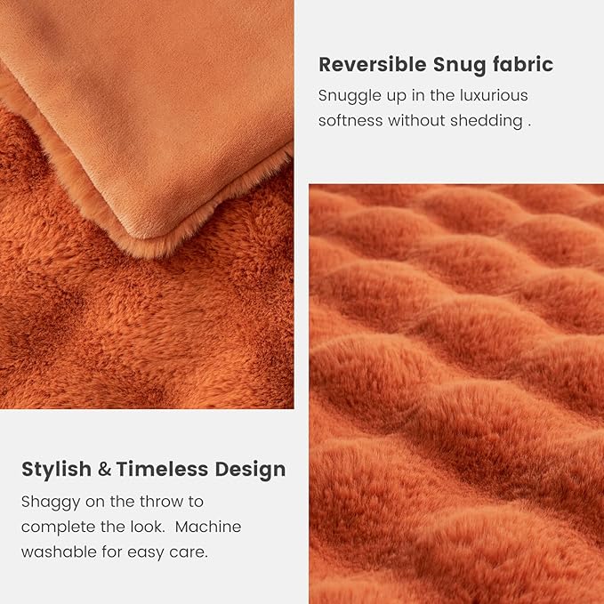 Cozy Bliss Faux Fur Throw Blanket for Couch, Fuzzy Soft Plush Thick Bubble Blanket for Sofa Bedroom Living Room, 60 * 80 Inches Burnt Orange-Ruum Studio Home