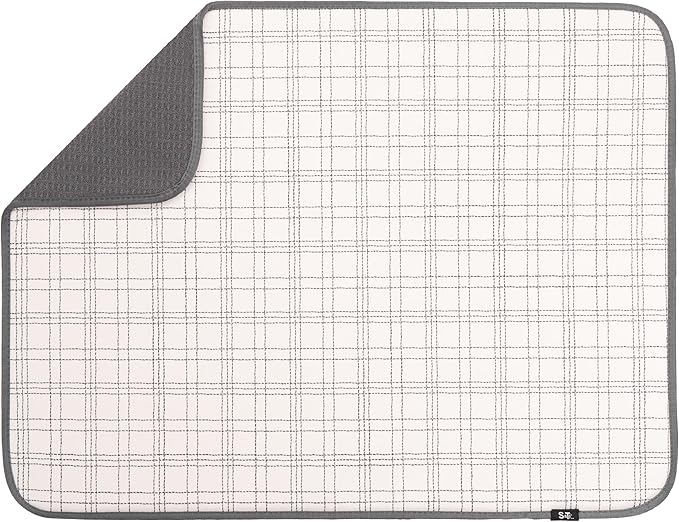 S&T INC. Dish Drying Mat XL, 18” x 24”, Absorbent Microfiber Kitchen Counter Mat, Dish Drying Pad for Dishes, Utensils, Pots and Pans, Extra Large, Stitched Plaid-Ruum Studio Home