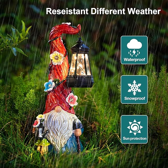 Solar Gnome Garden Statue Lights Gnome Figurine with Solar Lantern, Outdoor Garden Waterproof Ornaments Decorations for Yard Lawn Patio – Ideal Gift for Women Mom Grandma-Ruum Studio Home