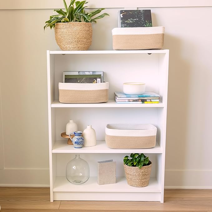 NaturalCozy 13.5”x8.5”x5.5” Storage Baskets for Shelves 3 Pack | Cotton Rope Woven Small Baskets for Organizing | Small Storage Bins for Nursery, Bathroom, Closet, Cube Shelf, Decorative, Gift-Ruum Studio Home