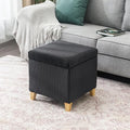 Adeco 18 Inch High Faux Fur Grey Cube Ottoman Storage, Fluffy Striped Velvet Chair Foot Stools, Small Bench Upholstered Vanity Stool with Hinged Lid, Solid Wood Legs-Ruum Studio Home