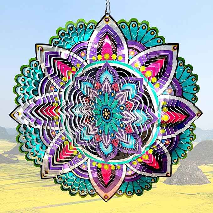 Hanging Wind Spinners for Yard and Garden Mandala Purple Star,Kinetic Wind Spinners Outdoor Worth Gift Christmas Decorations,12Inch Stainless Steel Wind Spinner for Outdoor&Indoor Decor-Ruum Studio Home