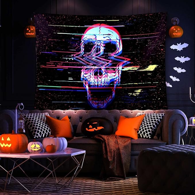 ADDWel Blacklight Skull Tapestry, Black Psychedelic Tapestry Glow In The Dark, UV Reactive Black Light Tapestries Posters Wall Hanging for Room Decor(50 * 60inches)-Ruum Studio Home