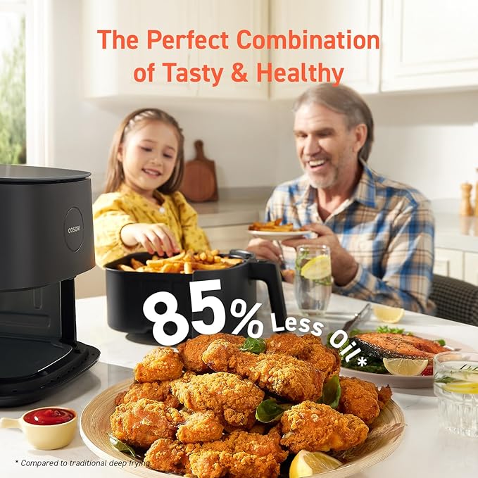 COSORI Air Fryer Pro 9-in-1, Compact 5QT, 450℉: Half Time & Chef-Grade Cook, One-Wipe Clean Glass Panel, 130+ In-App Recipes with Nutritional Info, Nonstick & Dishwasher-Safe Basket, Ceramic, Gray-Ruum Studio Home