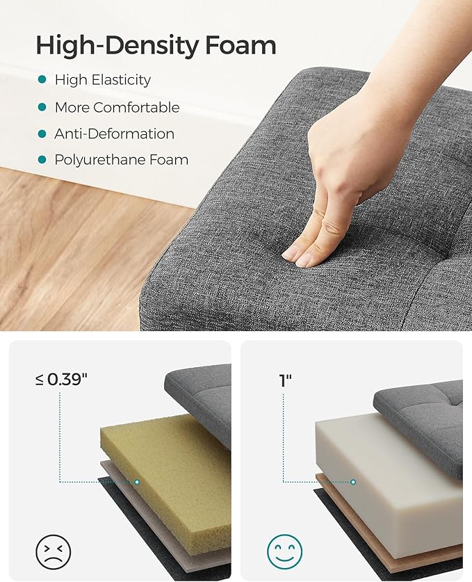 SONGMICS Storage Ottoman Bench, Foldable Foot Rest with Legs, 15 x 43 x 15.7 Inches, End of Bed Bench, Storage Chest, Load up to 660 lb, for Living Room, Bedroom, Entryway, Slate Gray ULSF018G01-Ruum Studio Home