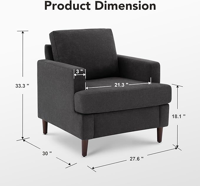 Mid-Century Accent Chair,Modern Linen Fabric Armchair for Living Room,Comfy Upholstered Reading Accent Chairs for Bedroom,Single Sofa Chair with Wood Legs (Dark Grey, 2 Pack)-Ruum Studio Home