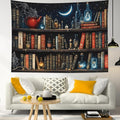 LB Fantasy Bookshelf Tapestry, Horror Spider and Vintage Book with Moon Wall Tapestry for Bedroom Aesthetic, Trippy Galaxy Wall Art for Living Room Dorm Home Decor Ready to Hanging, 48 x 36 Inches-Ruum Studio Home