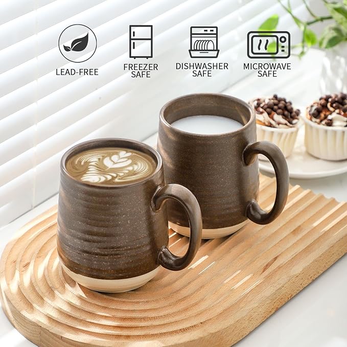 Hasense Porcelain Coffee Mugs Set of 6, 15 Ounce Large Ceramic Coffee Cups Set with Handle for Latte, Tea, Cocoa and Hot Chocolate, Brown Coffee Mugs for Men and Women, Microwave Safe-Ruum Studio Home