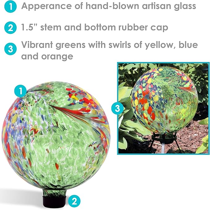 Sunnydaze 10-Inch Gazing Ball for Garden - Glass Gazing Globe for Outside - Garden Orb Yard Decor - Green Artistic-Ruum Studio Home