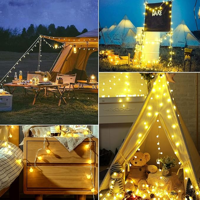 Minetom Mini Globe String Lights, 66 Ft. 200 LED Fairy String Lights Plug in, 8 Modes with Remote, Decor for Indoor Outdoor Party Wedding Christmas Tree Garden, Warm White-Ruum Studio Home