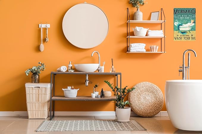 Mermaid Decor Gifts Funny Bathroom Decor Wall Art Coffee Bar Vintage Metal Tin Sign - Wash Your Tail - Office Home Toilet Signs Wall Decor Pictures 8 X 12 Inch-Ruum Studio Home