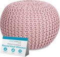 BIRDROCK HOME Round Pouf Ottoman | Cotton Braided Foot Stool with Bean Bag Filling | Boho Foot Rest for Living Room & Bedroom | Compact & Comfortable Seating, Lightweight & Soft | Dusty Rose-Ruum Studio Home