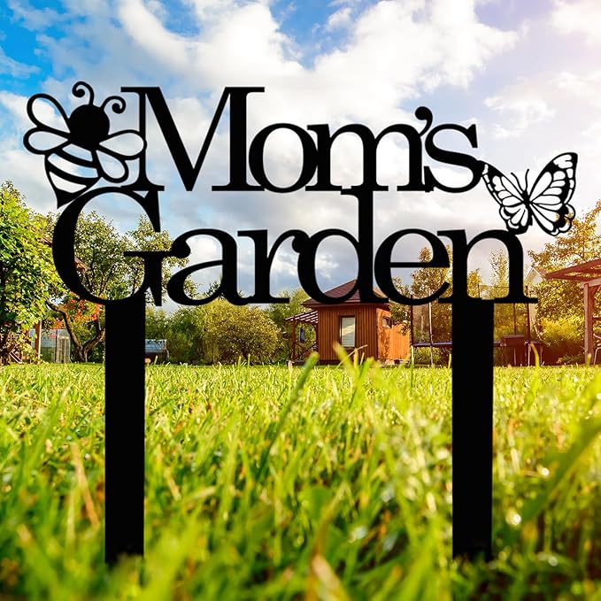Custom Patio Meta Sign with Stake, Bee and Butterfly Decoration, Farmhouse Yard Art - Personalized Gardener Name, Gift for Mom & Grandma-Ruum Studio Home