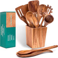 Wooden Spoons for Cooking, Acacia Wood Cooking Utensils Set – 11 Piece Wooden Kitchen Tools with Holder, Spoon Rest, Nonstick Cookware Safe by HOWHONG-Ruum Studio Home