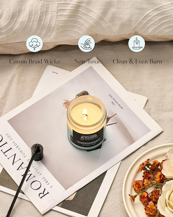 M&SENSE Clean Cotton Scented Candle - 7.05oz Natural Soy Wax Clean Cotton Blossom Scent Non Toxic Candle, 50-Hour Slow Burning 2-Wick Aromatherapy Home Fragrance Gifts for Home Decor-Ruum Studio Home