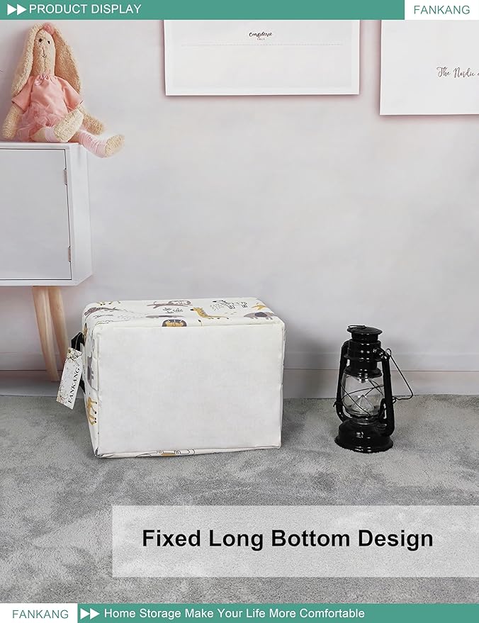 FANKANG Storage Bins, Nursery Hamper Canvas Laundry Basket Foldable with Waterproof PE Coating Large Storage Baskets for Kids Boys and Girls, Office, Bedroom, Clothes,Toys(Rec-Lovely Animals ）-Ruum Studio Home