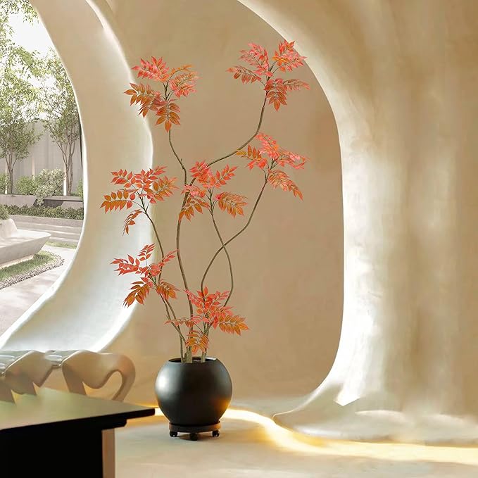 Artificial Mahonia Fortunei Tree 6ft,Tall Fake Plant Artificial Sumac Tree, Faux Plants Indoor Fake Plants Decor with Pots for Home Office Bathroom Bedroom Living Room Decorations Housewarming-Ruum Studio Home