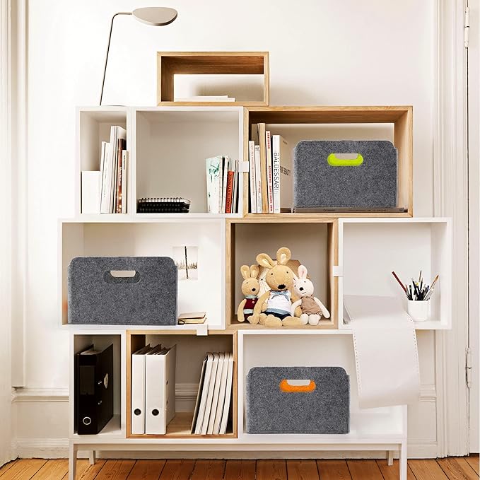 Welaxy Storage Baskets Collapsible Felt Storage bin Foldable Shelf Drawers Organizers for Kids Pet Toys magazine Books Clothes Closet Cabinet decluttering (Charcoal x 3)-Ruum Studio Home
