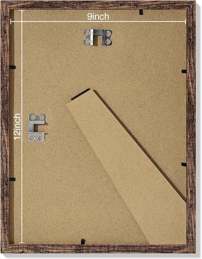 Vittanly 9x12 Picture Frames Set of 9, Shatter Resistant Plexiglass, Display 6x8 Pictures with Mat or 9x12 without Mat, Photo Frames for Wall or Tabletop, Engineered Wood, Brown-Ruum Studio Home