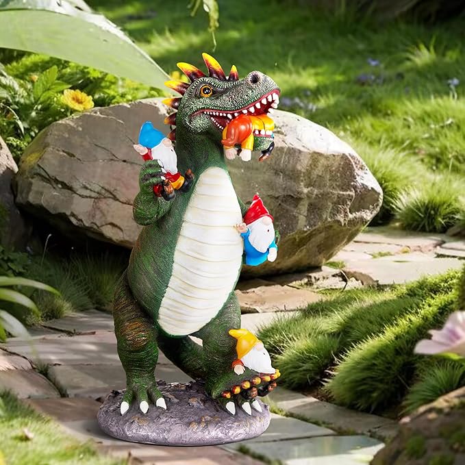 Dinosaur Eating Gnomes Garden Decor Statue - Funny Dinosaur Gnome Massacre Outdoor Decor for Yard, Patio, Lawn Ornaments - Garden Gifts for Mothers Day, Housewarming, Festival-Ruum Studio Home