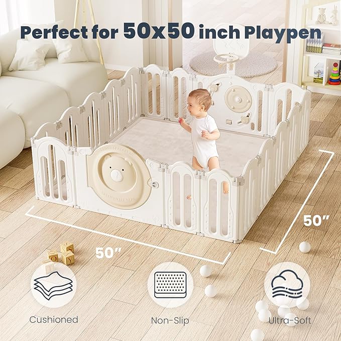 ACOMOPACK Baby Play Mat for Floor 1.3" Thick Memory Foam 50x50 Soft Velvet Playpen Mat for Kids,Infants,Toddlers,Tummy Time Crawling Mats with Non-Slip Bottom,Yoga,Tatami,Nursery Rug（Beige）-Ruum Studio Home