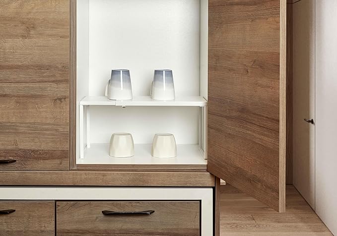Nxconsu Cabinet Shelf Expandable Organizer Riser Rack for Kitchen Pantry Cupboard Under Sink Countertop Home Organization Extra Storage Space Saver Heavy Duty Metal Edgeless Design White Extra Large-Ruum Studio Home
