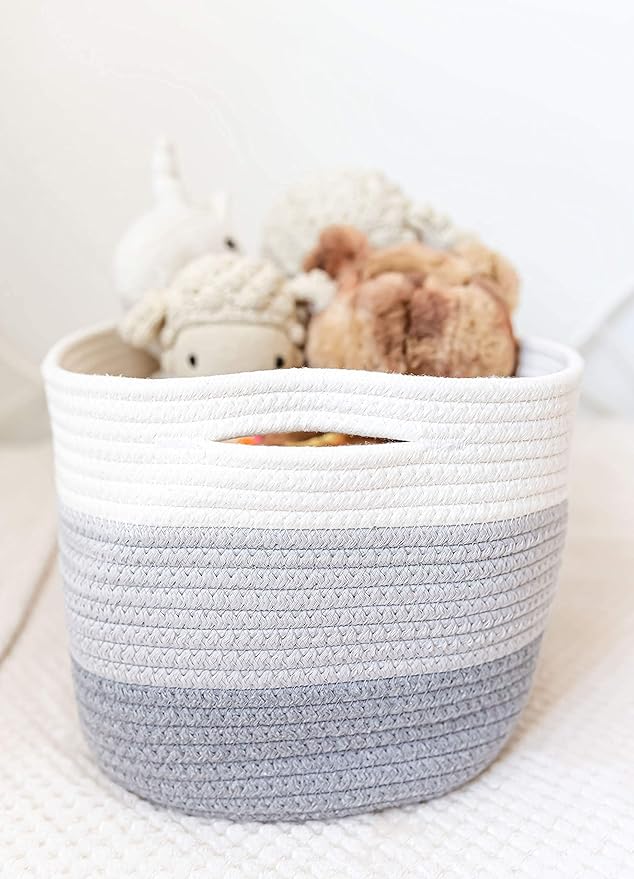 OrganiHaus Set of 3 Woven Storage Baskets for Organizing, Cotton Rope Organizer Bins for Shelves, Closet & Nursery, Dog Toy Basket, Decorative Bins for Toys, Towels & Books - 15x10x9, Grey-Ruum Studio Home