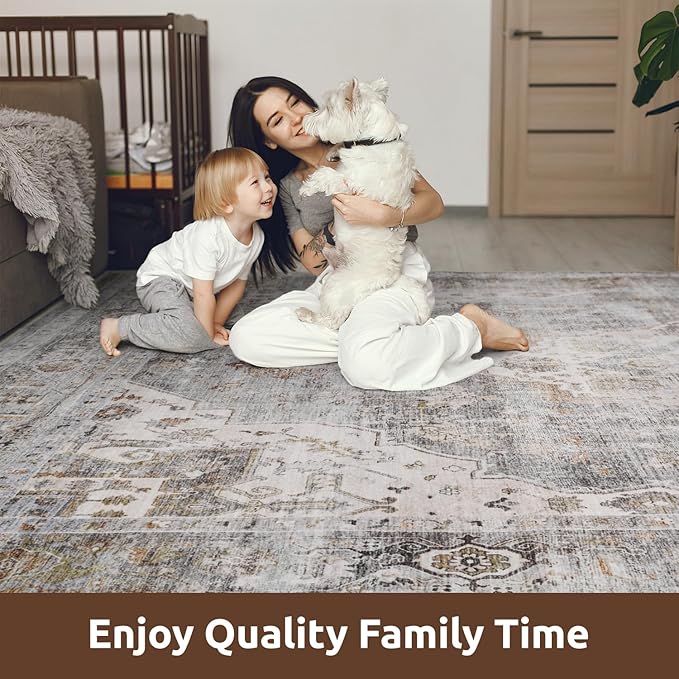 AMOAMI-Area Rug 6X9 Rugs for Living Room-Vintage Soft Grey Rugs for Bedroom-Non Slip Carpet-Machine Washable Rug for Dining Room Living Room Bedroom Office Under Table-Ruum Studio Home