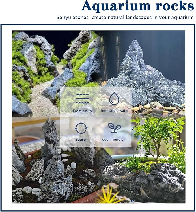 Natural Rocks Seiryu Stones Aquariums Stones for Aquascaping, Aquariums, Terrariums, Vivariums Decorative Stone,Reptile Enclosures,Paludariums,and Gardens-10LB（2 to 7 inch）-Ruum Studio Home