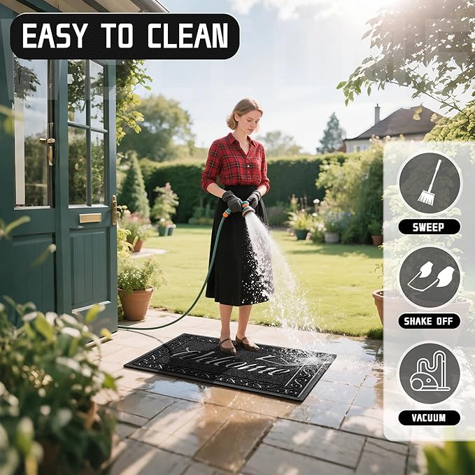 Yimobra Welcome Mat, Heavy Duty Sturdy Door Mats for Home Entrance Outdoor Indoor, Front Doormat for Outside Patio Floor Entry Porch Garage Office, Waterproof, Low Profile, 47 x 24, Black-Ruum Studio Home