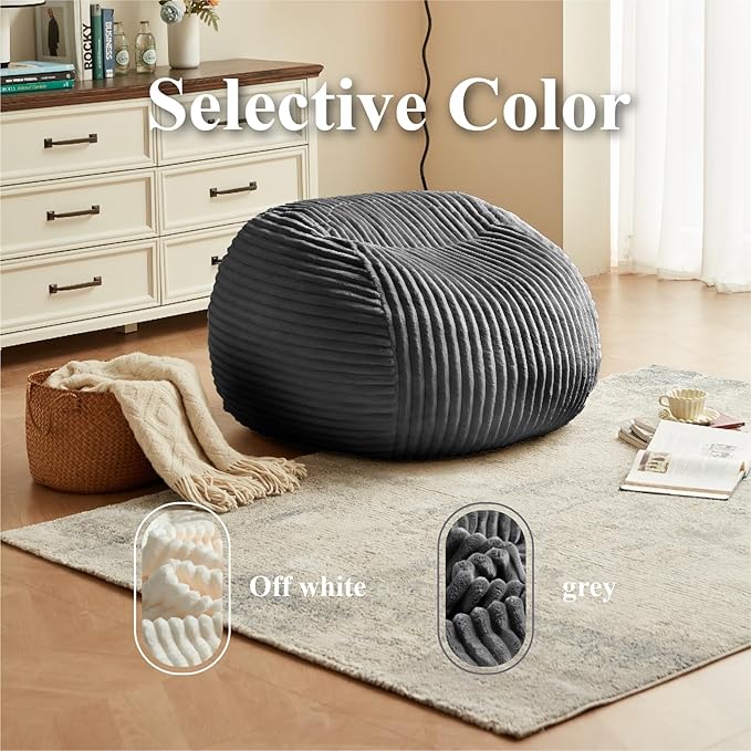 Premium Beige Bean Bag Chair for Adults with Armrest- Ultra Plush Memory Foam Lounge Sofa & Comfy Reading Nook Chair for Bedroom, Living Room & Dorm (Gray, 4FT)-Ruum Studio Home